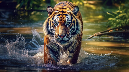 Fototapeta na wymiar Tiger in the river, danger animal generative ai illustration