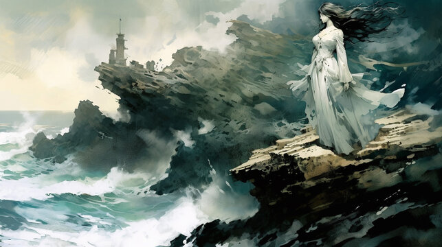 Generative AI, Ethereal Encounter: Banshee at the Cliff's Edge