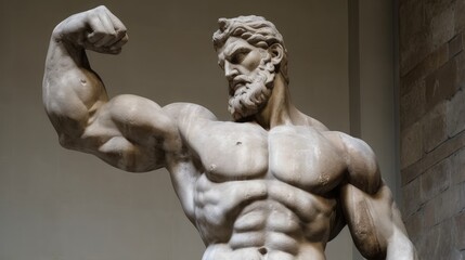 Fototapeta na wymiar Greek statue of a bodybuilder in the gym