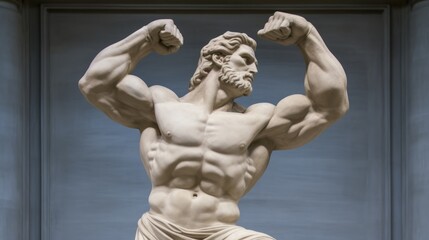 Greek statue of a bodybuilder in the gym