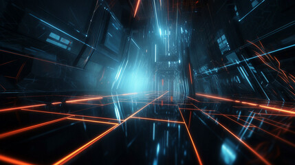 Technology background, futuristic Sci-Fi tunnel generative ai