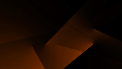 Black dark brown orange red orange abstract background. Geometric shape. Lines, triangles. 3d effect. Color gradient. Light, glow, metallic.