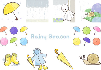 6月、梅雨の季節のイラストセット