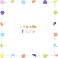 カラフルな傘と水玉の四角フレーム