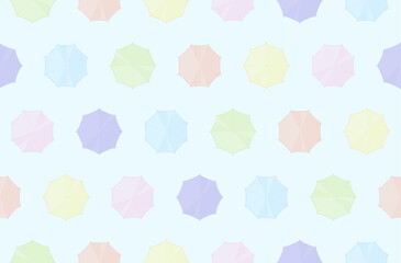 カラフルな傘のシームレスパターン　水色背景