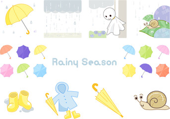 6月、梅雨の季節のイラストセット