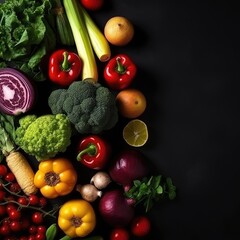 healthy vegetarian food and food on a dark background 
 fresh vegetables on white