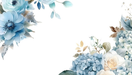 Watercolor blue flowers bouquet, png with transparent background