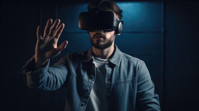 man using virtual reality man in suit