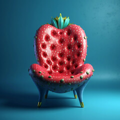A strawberry chair on blue background generative ai