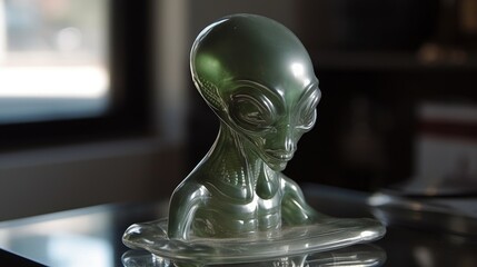 statue of a alien with a glass