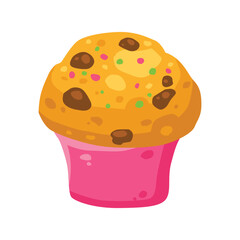 Chocolate cupcake with choco chips food cartoon vector illustration 