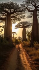 Fototapeta na wymiar The majestic baobab trees in Morondava Madagascar morning in the forest