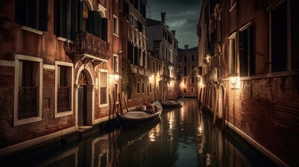 Fototapeta na wymiar city canal at night venice italy