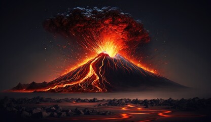 fire burning in the night photo of an erupting volcano