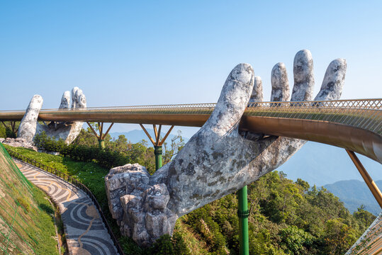 da nang ,VIETNAM- May 03:The most beautiful Viewpoint golden Bridge in da nang,vietnam
