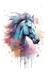 art horse in space . dreamlike background with horse . Hand Drawn Style illustration