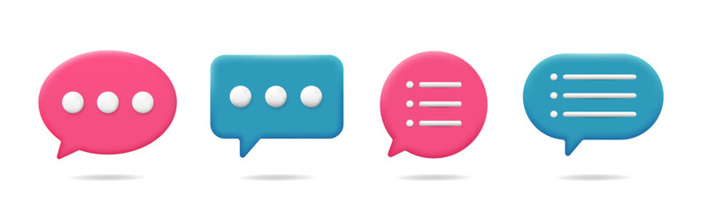 Bubble chat 3d, chatting, speak, comment 3d icon. blue pink chat vector.
