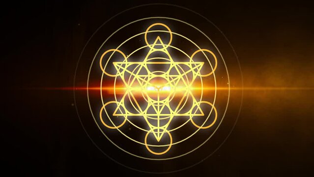 Golden Color Metatron Star Symbol with Radio Waves Background