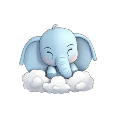 Baby elephant cartoon napping on soft cloud shaped pillow on transparent background. Generative AI