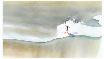 a warm watercolor of a surfer