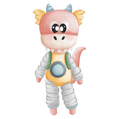 watercolor astronaut dinosaur, Education Back to School concept, kids illustration