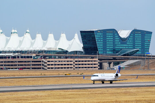 DENVER, USA-OCTOBER 17: Airplane operated by United taxis on October 17, 2020 at Denver International Airport, Colorado. United is the third largest airline in the world.