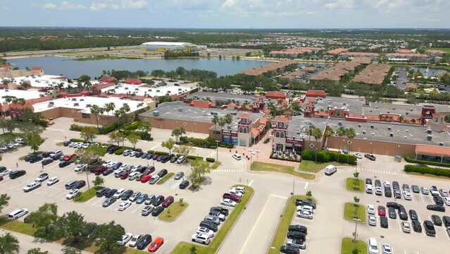 Aerial static video Miromar Outlet shops Estero Florida USA 4k