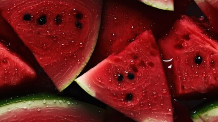 Many fresh watermelon background adorned with some droplets of water for food magazine photography generative ai