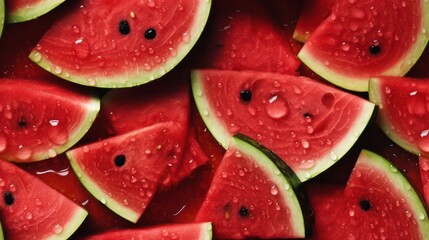 Many fresh watermelon background adorned with some droplets of water for food magazine photography generative ai