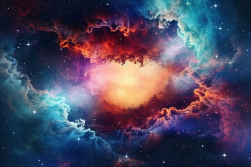 Fototapeta na wymiar Beautiful Colorful Starry Galaxy Sky with Nebula Clouds Forming a Hole on Outer Space Background
