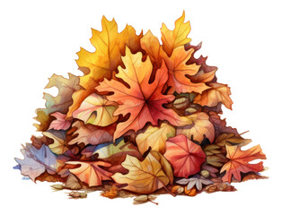 Watercolor pile of dry leaves isolated illustration. Generative AI.