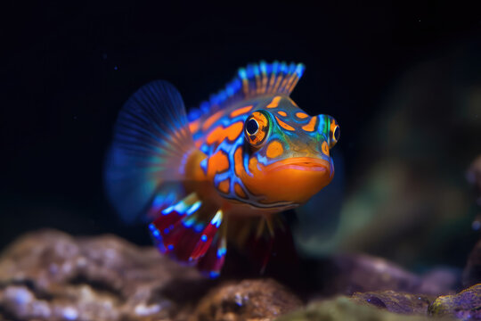 Mandarin fish in closeup, beautiful color