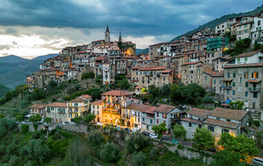 View of Apricale in the Province of Imperia, Liguria, Italy