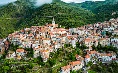 View of Apricale in the Province of Imperia, Liguria, Italy