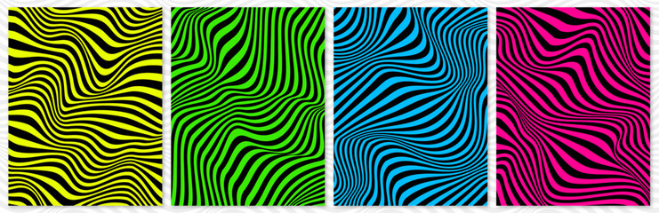 Seamless vector pattern pack wavy trippy psychedelic groovy lines