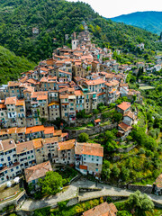View of Apricale in the Province of Imperia, Liguria, Italy