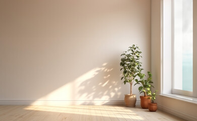 Fototapeta na wymiar empty room Minimalist style decorated with white concrete walland plant .AI Generated