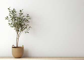 empty room Minimalist style decorated with white concrete walland plant  .AI Generated