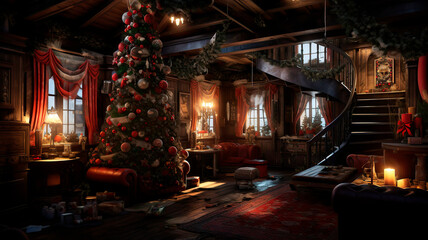 Obraz na płótnie Canvas Christmas decoration in living room, ai generated