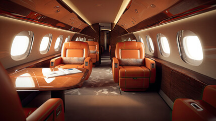 Luxury interior in the modern private business jet Generative AI