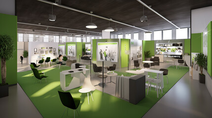 Commercial stand in an exhibition hall or a large professional salon ready to receive brands and advertisements Generative AI