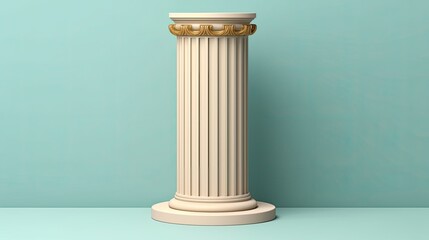 A display stand with a podium in the style of a traditional Greek Doric column. copy space on a light, minimalist background. Illustration used to promote products, services, and museum Generative AI