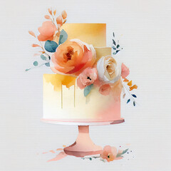 floral wedding cake mockup autumn watercolor, social media post