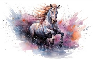 art horse in space . dreamlike background with horse . Hand Drawn Style illustration