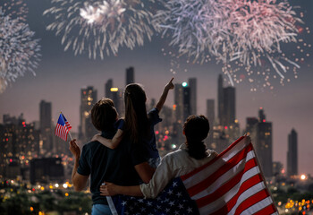 Patriotic holiday, family with American flag