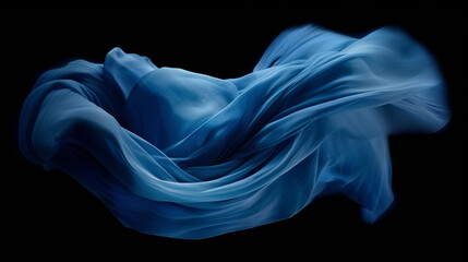 beauty of a blue fabric floating in weightlessness and freedom, Generative AI	