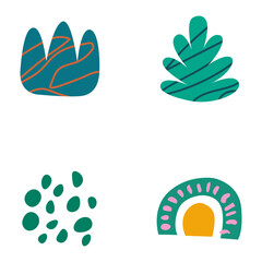 Abstract colorful organic nature icons on isolated . Big summer collection, unusual organic shapes. Includes people, floral art and texture bundles