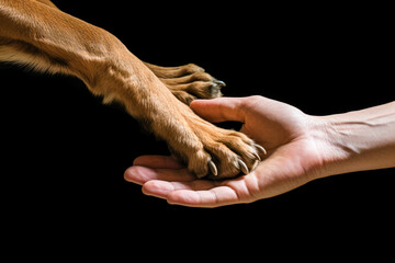 Fototapeta na wymiar A dog offering a helping paw to a person in need, symbolizing the trust and support dogs provide as loyal companions in times of difficulty.