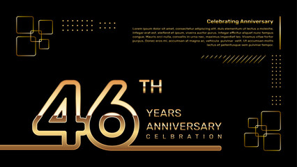 46 year anniversary template design with gold color and double line numbers, vector template